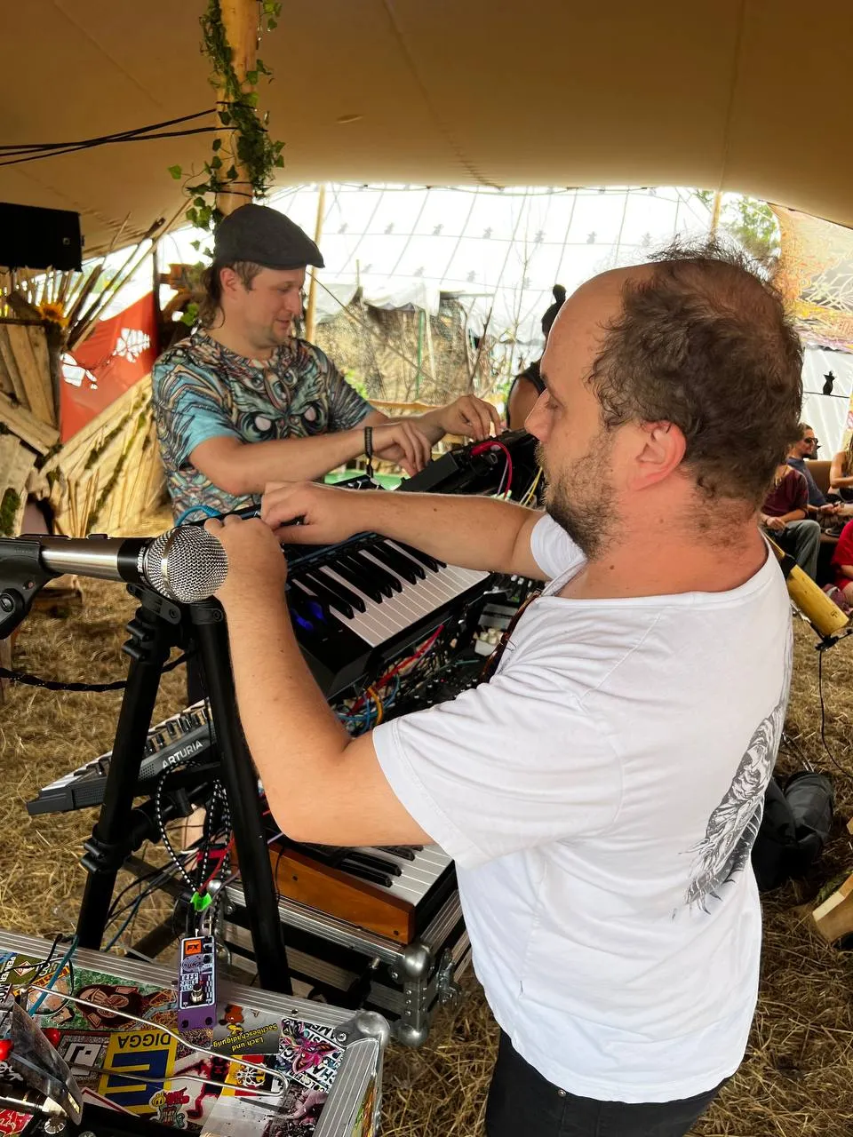 Playing keys live in a festival tent